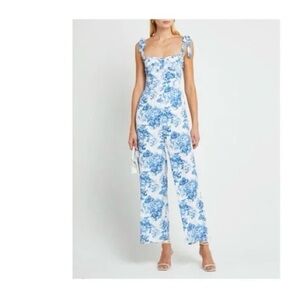 OPT Blair‎ toile print blue and white floral jumpsuit size 10